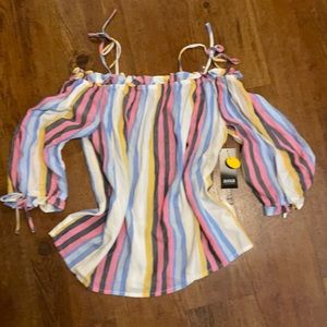 Off the shoulder quarter sleeve stripe top
